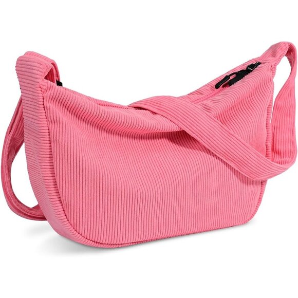 Women Corduroy Pink Imported Polyester Crossbody Lightweight Crescent Sling Bag - Picture 6 of 6